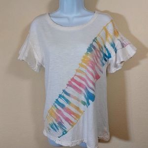 Rainbow Fun Flutter Sleeve Cotton True Craft Tshirt, size XS